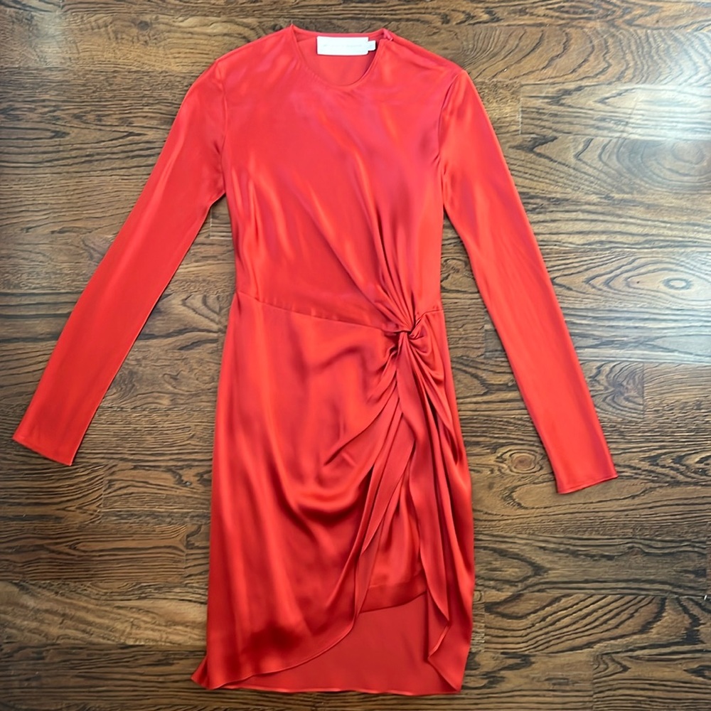Women's Red Long-Sleeve Mini Dress with Side Knot